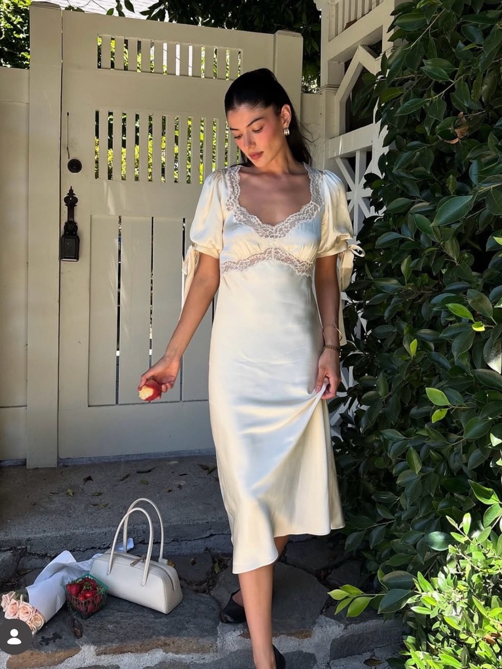 Reformation X Kacey Musgraves Stella Silk Sweetheart Neck Lace Bow Tie Dress 0 - Picture 3 of 13